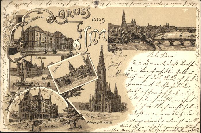 Ulm Donau Rathaus Zundeltor Justizgebaeude Muenster