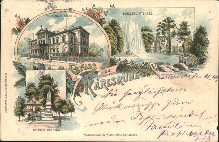 Karlsruhe Schlossgartensee Generalkommando Krieger-Denkmal