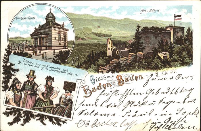 BADEN-BADEN BW Altes Schloss Griechische Capelle Maedchen Trachten