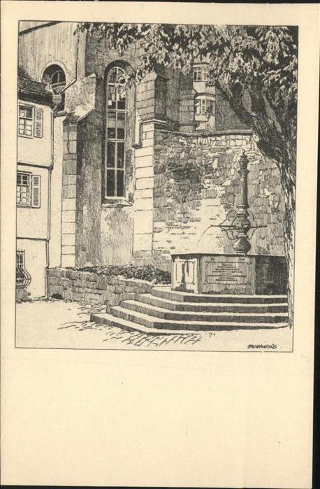 Ubbelohde Otto Tübingen Brunnen im Stift Federnzeichnu