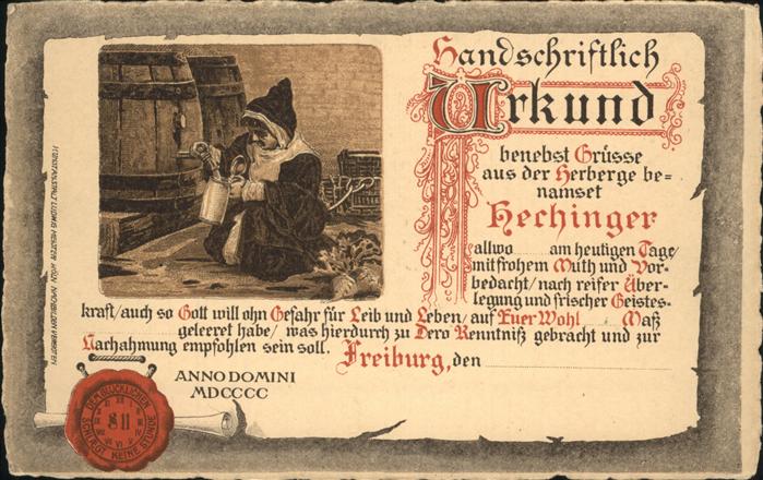 Muenchner Kindl Bier Urkunde Hechinger Freiburg