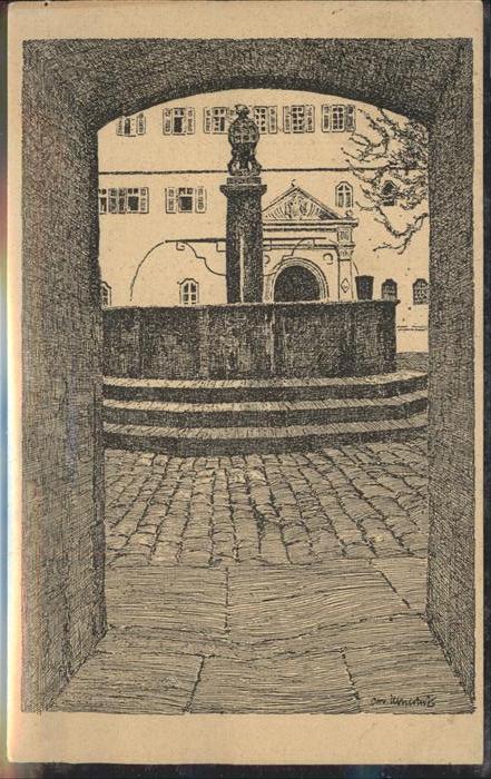 Ubbelohde Otto Brunnen im Schlosshof Federzeichnung