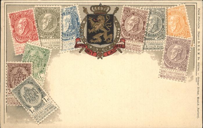 Briefmarken auf Postkarte Belgien Wappen