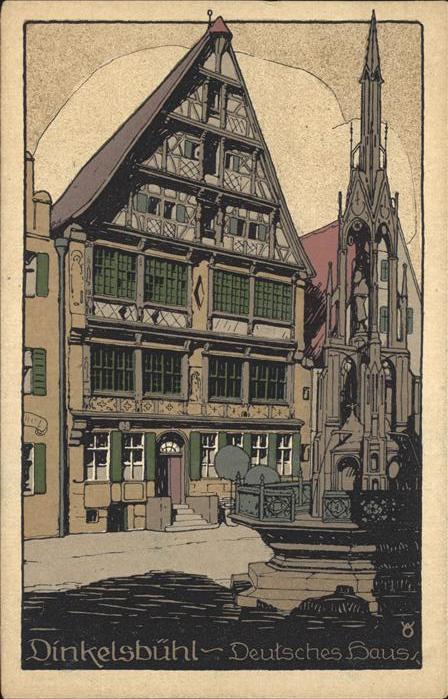 Kuenstlersteinzeichnung Dinkelsbuehl Deutsches Haus