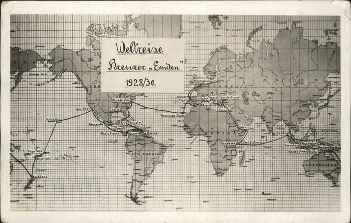 Marine Kreuzer Emden Weltreise Weltkarte