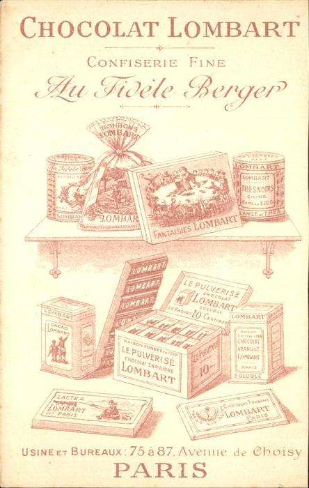 Schokolade Chocolat Lombart Fidele Berger Paris Menu