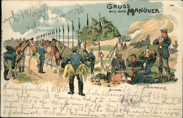 Truppenuebungsplaetze Manöver Bivouak Künstlerkarte Litho