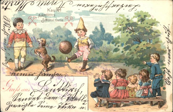 Werbung Reklame Ackermann's Schlüssel-Garne Kinder Hund