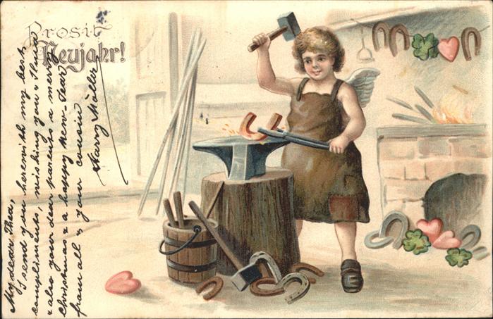 Schmied Hufeisen Engel Hammer Herzen Neujahr