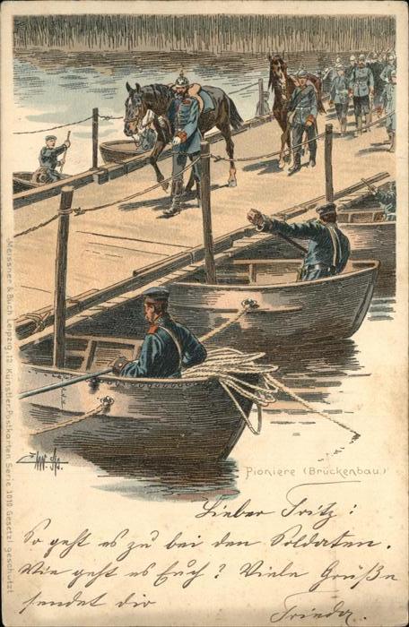 Militaria Pioniere Brueckenbau Kuenstlerkarte