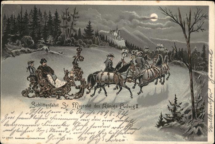 Ludwig II Schlittenfahrt Kuenstlerkarte Nr. 2827