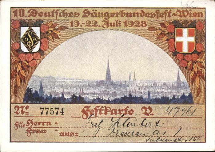 Saengerbundfest Wien E. Kutzer Festkarte
