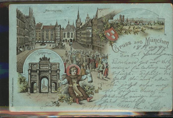 Muenchner Kindl Marienplatz Siegestor