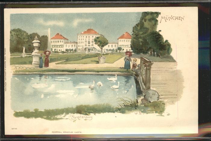 Kuenstlerkarte Aquarell Nymphenburg München No. 10