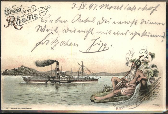 Dampfer Seitenrad Vater Rhein Künstlerkarte