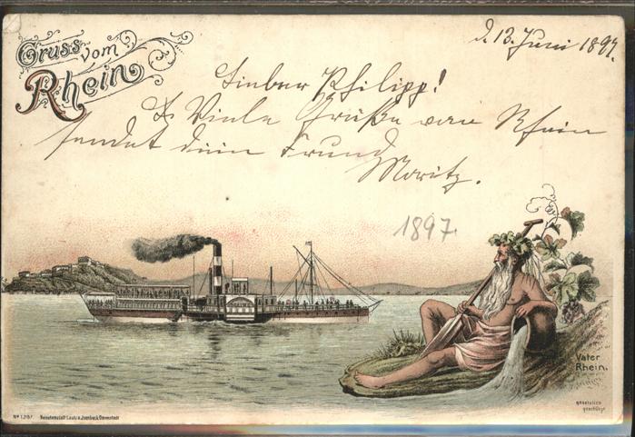 Dampfer Seitenrad Vater Rhein Künstlerkarte