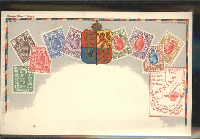 Briefmarken auf Postkarte Wappen Afrika Orange River Colonie