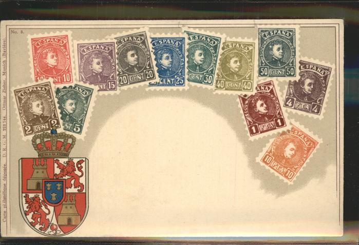 Briefmarken auf Postkarte Wappen Krone Espana Spanien