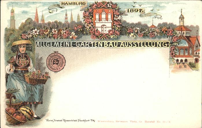 Ausstellung Gartenbau Hamburg 1897 Tracht Kunstanstalt Rosenblatt Frankfur