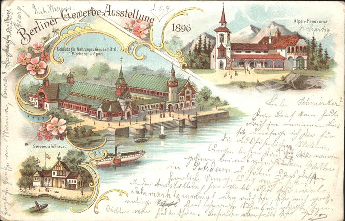Ausstellung Gewerbe Berlin 1896 Alpen-Panorama Spreewaldhaus Fischerei