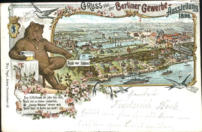 Ausstellung Gewerbe Berlin 1896 Bär Gedicht