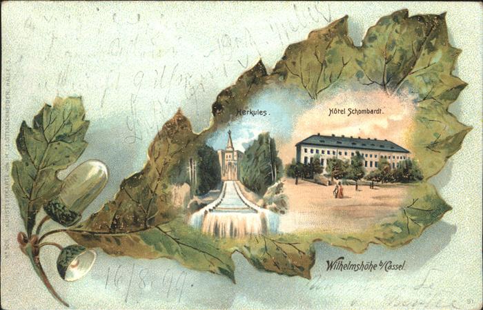 Eichenblatt-Litho Wilhelmshöhe bei Kassel Herkules Hotel