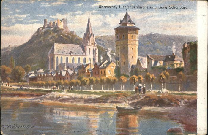 Oberwesel Rhein Liebfrauenkirche Burg Schoenburg Kuenstlerkarte