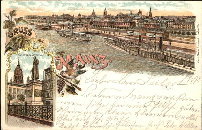 Mainz Rhein Gutenberg Denkmal Dampfschiff