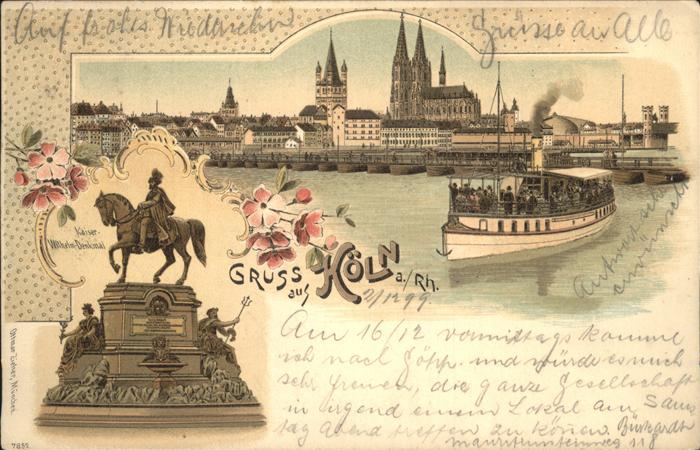 Koeln Rhein Kaiser Wilhelm Denkmal Dampfschiff