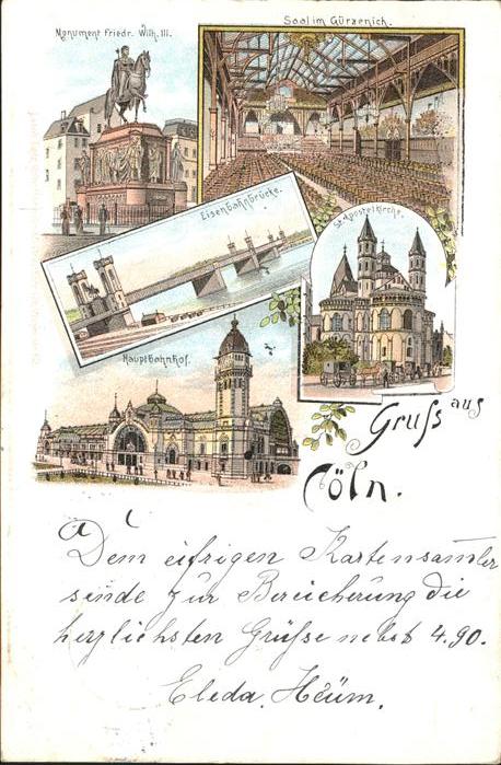 Koeln Rhein Cöln Hauptbahnhof Monument Friedr. Wilh