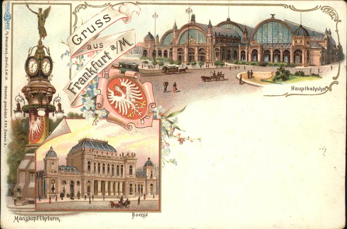 Frankfurt Main Hauptbahnhof Wappen Mangkopf Uhrturm