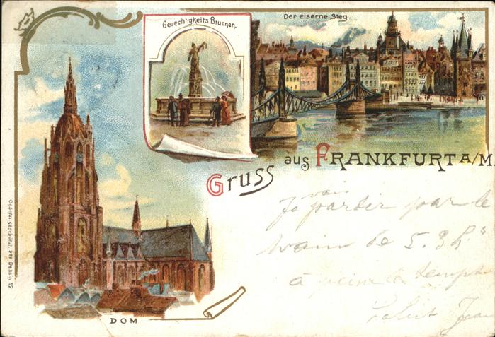 Frankfurt Main Gerechtigkeitsbrunnen eiserne Steg Dom