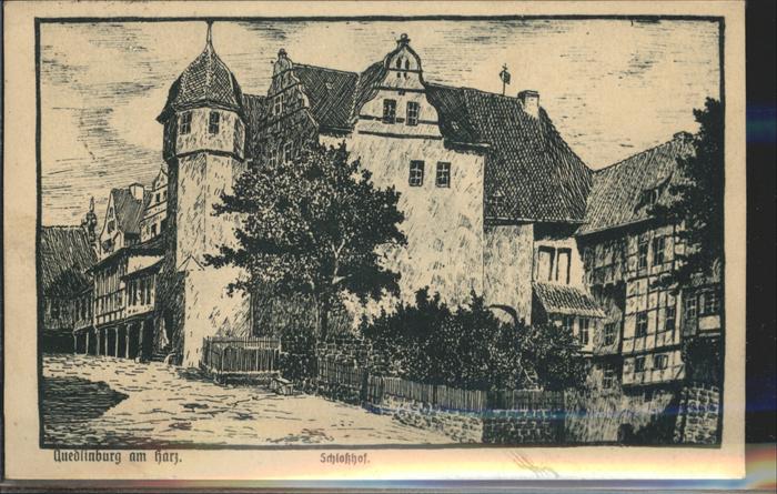 Quedlinburg Harz Schlosshof Federzeichnung