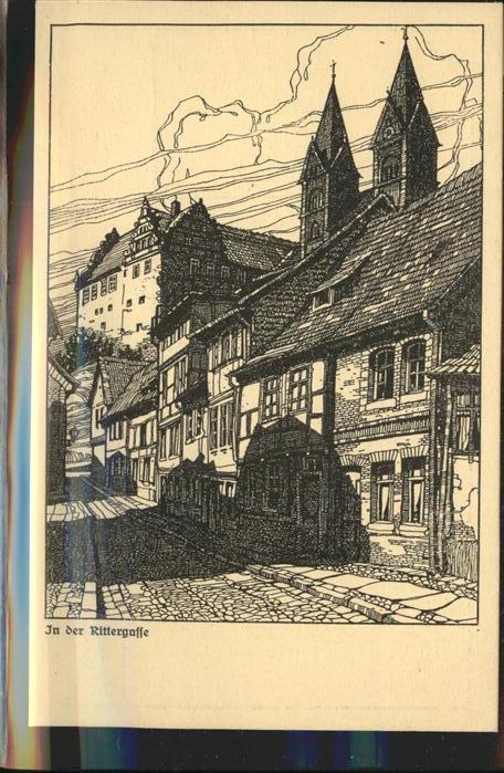 Quedlinburg Harz Federzecihnung Kunstmaler G. Luettgens Rittergasse