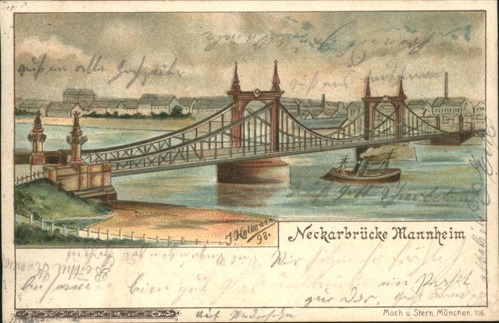 Mannheim Neckarbrücke Künstlerkarte Helmmann