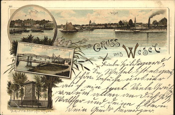 Wesel Rhein Eisenbahnbrücke Dampfschiff Denkmal Off