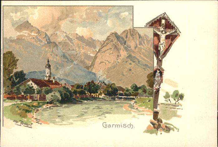 GARMISCH-PARTENKIRCHEN Bayern Wanderkreuz Kuenstlerkarte