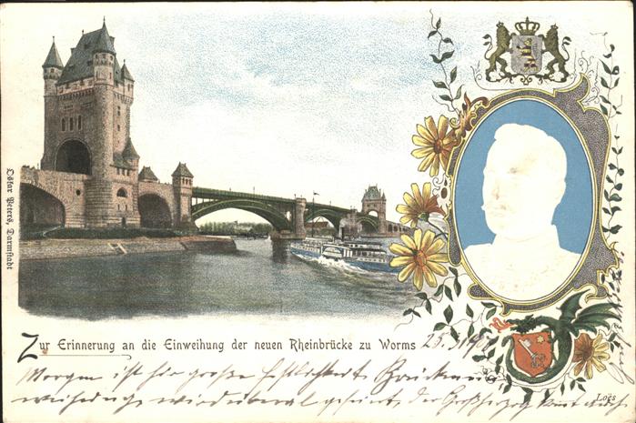 Worms Rheinbrücke Schaufelraddampfer Wappen