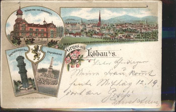 Loebau Sachsen Restauration Honigbrunnen Siegesdenkmal Loewe