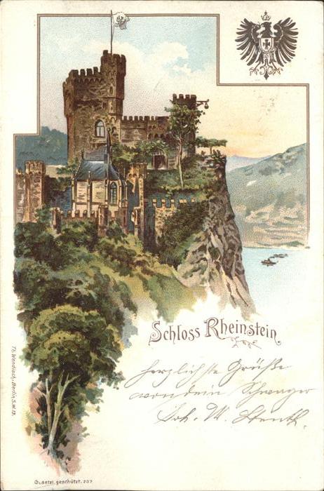Bingen Rhein Schloss Rheinstein Wappen Kuenstlerkarte