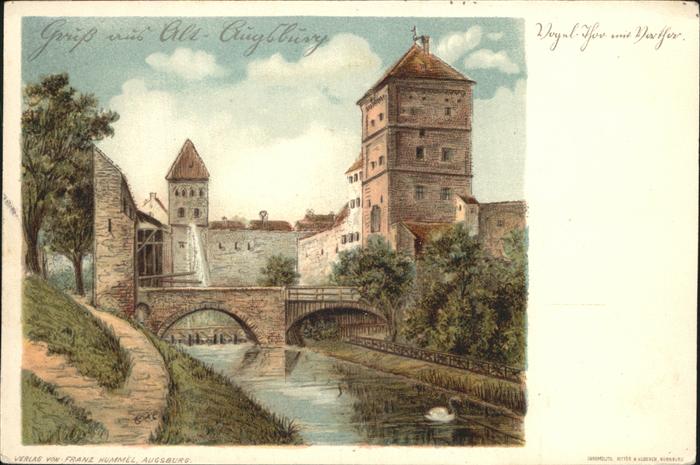 Augsburg Partie am Vogeltor Brücke Turm