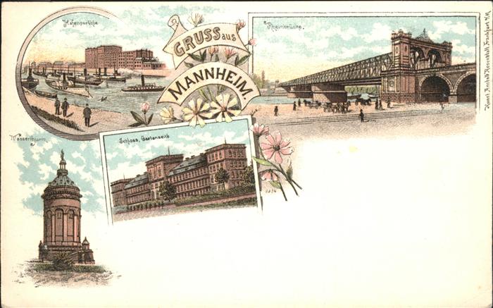 MANNHEIM BW Hafenpartie Rheinbruecke Wasserturm Schloss
