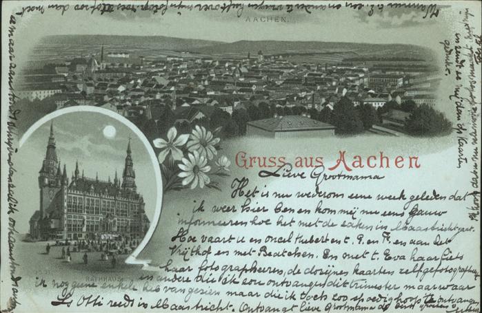 Aachen Panorama Rathaus im Mondschein