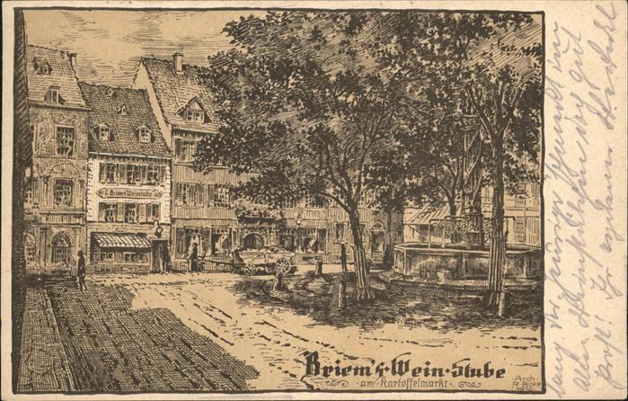 Freiburg Breisgau Briems Wein Stube am Kartoffelmarkt Brunnen Kuenstlerkarte