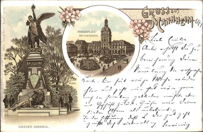 MANNHEIM BW Kriegerdenkmal Paradeplatz mit Kaufhaus