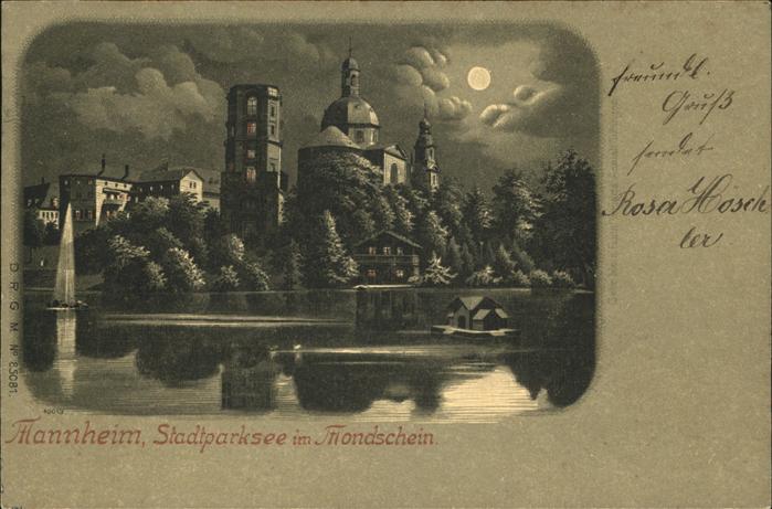 Mannheim Stadtparksee Sternwarte im Mondschein