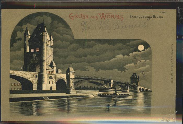 Worms Ernst-Ludwigs-Brücke Rhein im Mondschei