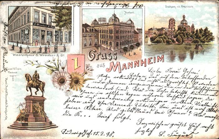 MANNHEIM BW Warenhaus Wronker Postamt Stadtpark Sternwarte Kaiser Wilhelm Denkma