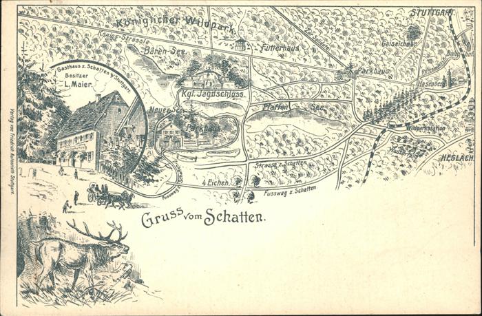 STUTTGART  CITY uebersichtskarte Koeniglicher Wildpark Baerensee Gasthaus zum Sc