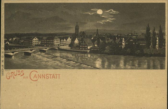 Bad Cannstatt Teilansicht am Neckar Brücke im Mondsch